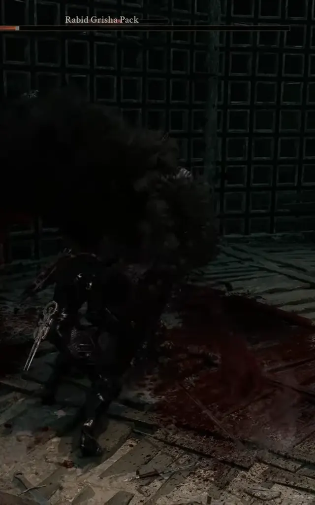 A player fighting the Rabid Grisha Pack inside the Holding Cells arena in Mortal Shell II